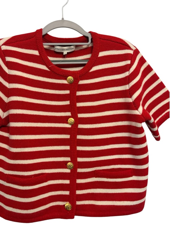 English Factory Tops - English Factory Red and White Striped Short Sleeve Knit Cardigan
